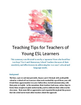 Preview of Teaching Tips for Teachers of Young ESL Learners: Pre-K - Elememntary