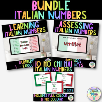 Preview of Teaching and Assessing Italian Numbers BUNDLE - Italian Game, worksheets - Italy