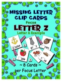 Teaching by the Letter Z Missing Letter Clip Cards for Pre