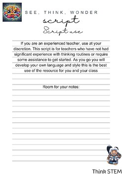 Preview of Teaching script-see think wonder thinking routine.