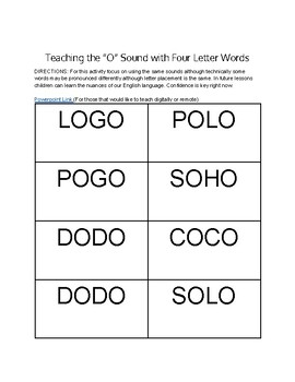 Preview of Teaching the “O” Sound with Four Letter Words