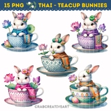 Teacup Bunnies Clipart - Traditional Scarf & Lotus Flowers