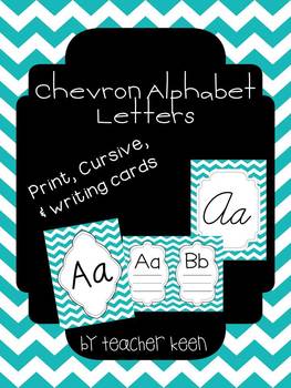 Preview of Teal Chevron Alphabet (Cursive, Print, and Writing Cards)