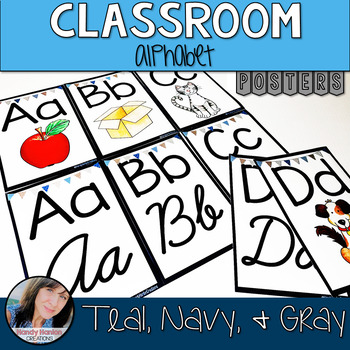 Preview of Teal Classroom Theme Decor - Alphabet Posters