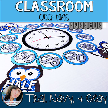 Preview of Teal Classroom Theme Decor - Freebie  Owl Clock