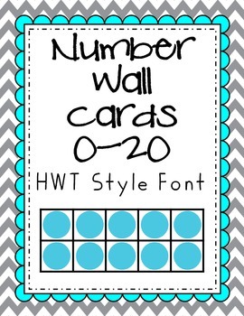 Preview of Teal-Grey-Yellow Number Wall Cards 0-20