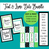 Teal & Lime Dots Binder covers and spines, take home folde