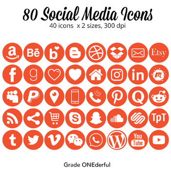 200 Social Media Icons: Dark Orange by Grade Onederful | TpT