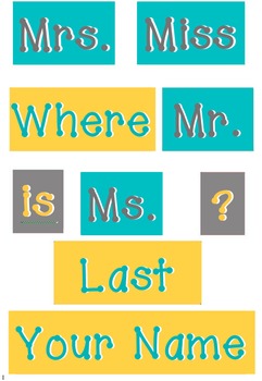 Preview of Teal, Yellow and Grey - WORDS for your Where is the counselor sign