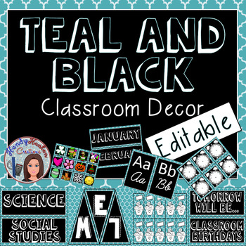 Preview of Teal Classroom Decor Editable