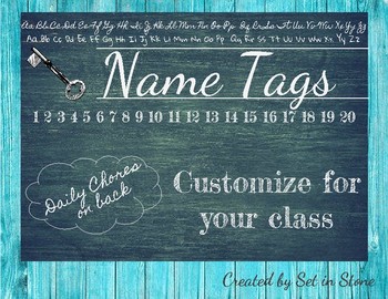 Preview of Teal and Chalkboard Key Name Tags