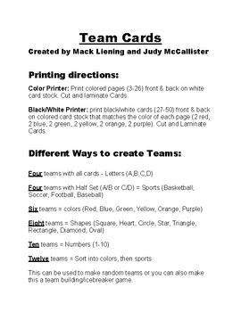 Preview of Team Cards