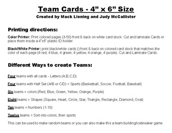 Preview of Team Cards 4" x 6" Large Size