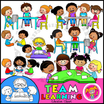 Preview of Team Learning - Clipart in BLACK & WHITE/ full color. {Lilly Silly Billy}