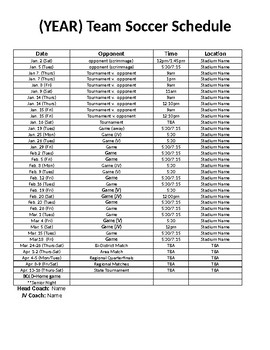 Schedules  Printable Team Schedules