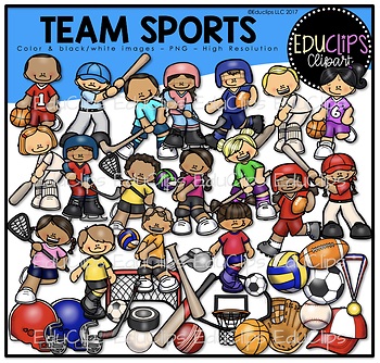 Preview of Team Sports Clip Art Bundle {Educlips Clipart}
