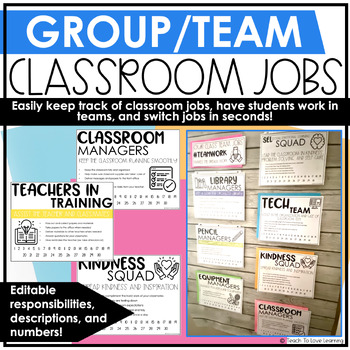 Preview of Team and Group Classroom Jobs Posters, Customizable & Editable