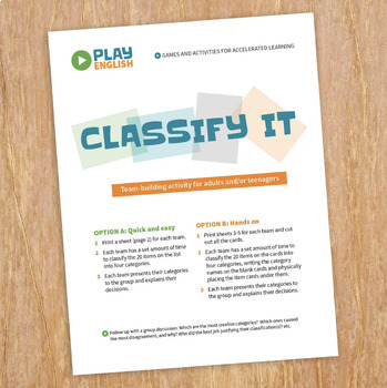 Preview of Team-building game - Classify it