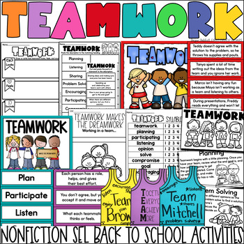 Preview of Teamwork & Collaboration Nonfiction Text Unit SEL Activities