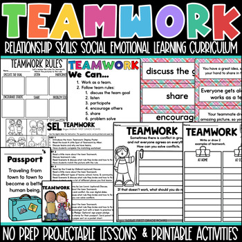 Preview of Teamwork Social Emotional Learning Character Education SEL K-2 Curriculum