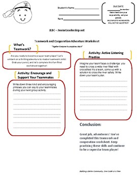 Preview of Teamwork and Cooperation Adventure Worksheet with due date 3