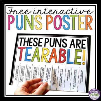 Preview of Free Pun Poster - Bulletin Board Literary Devices Display - Tearable Puns