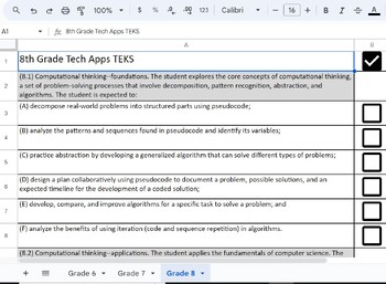 Preview of Tech Apps TEKS (2024) Checklist Gr 6-8