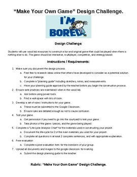 Preview of Technology Education - Design Challenge Unit (6 evaluations over 10-12 Classes.)