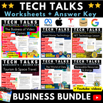 Preview of Tech Talks Business Bundle: 7 Tech Trends English Lesson Worksheets +Answer Key