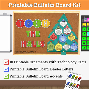 Preview of Tech the Halls Technology Facts Ornaments Bulletin Board Kit
