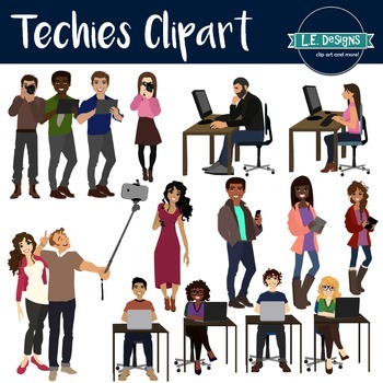 Preview of Big Kids and Teens using Technology Clipart