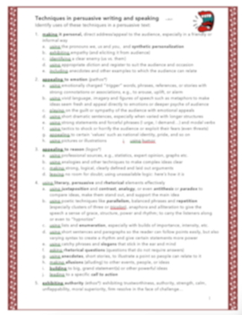 Preview of Techniques in Persuasion: Organized, robust list for all texts, speeches, etc.