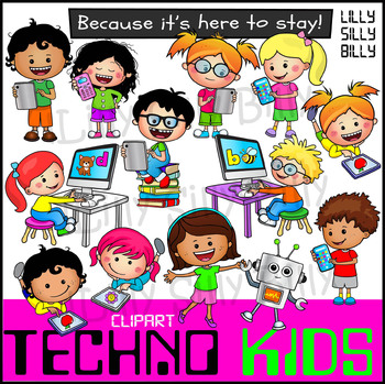 Preview of Techno Kids - Clipart in BLACK & WHITE/ full color. {Lilly Silly Billy}