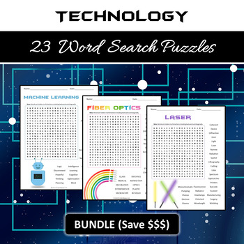 Preview of Technology 23 Word Search Puzzles  - NOPREP PRINTABLE ACTIVITIES
