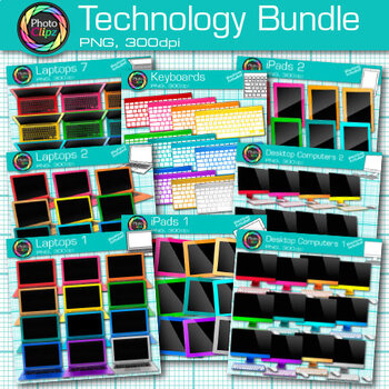 Preview of Technology Clipart Bundle: 104 Laptop, Computer, iPad & Keyboard Clip Art PNG
