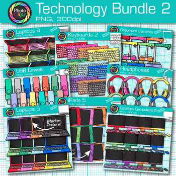 Preview of Technology Clipart Bundle: 112 Laptop Computer, iPad, Keyboard Clip Art PNG B&W