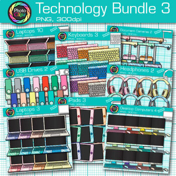 Preview of Technology Clipart Bundle: Keyboard, Laptop, iPad, Headphone, Computer Clip Art