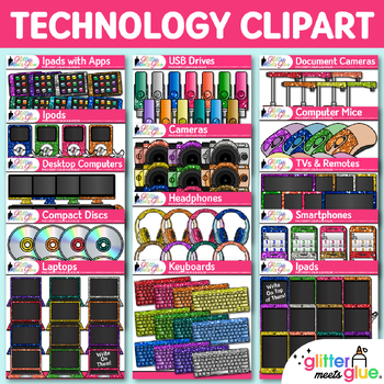 Preview of Technology Clipart Bundle: Keyboards, Laptops, iPads, Cell Phones, Computers