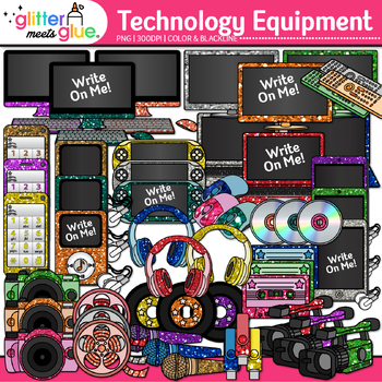 Preview of Technology Clipart: iPad Laptop Computer TV Video Camera & Record Clip Art PNG