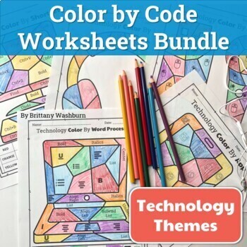 Preview of Technology Color By Code Worksheets Bundle | Computer Lab Activities