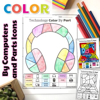 Preview of Technology Color By Computers and Parts Printable Worksheets