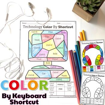 Preview of Technology Color By Keyboard Shortcut Printable Worksheets for Typing Unit