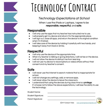 Preview of Technology Contract: School and Home