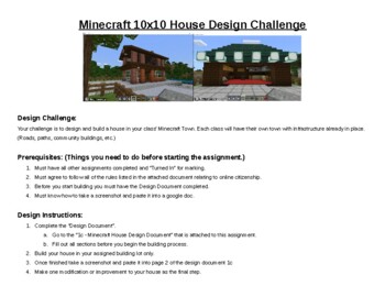 Preview of Minecraft - 10x10 House Design Challenge - Technology Education