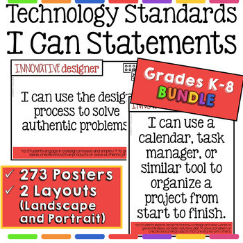 Preview of Technology I Can Statements for Grades K-8 BUNDLE - Tech Decor Theme