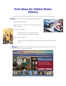 Preview of Technology Ideas for American History - websites, games, token economies, MORE