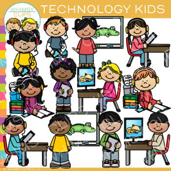 Preview of School Kids with Technology Clip Art