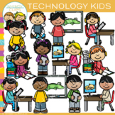School Kids with Technology Clip Art