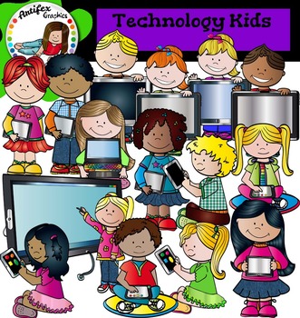 Preview of Technology Kids Clip Art set- Color and B&W