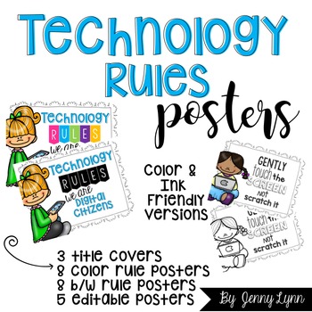 Preview of Technology Rules Posters-ALL EDITABLE-Digital Citizenship